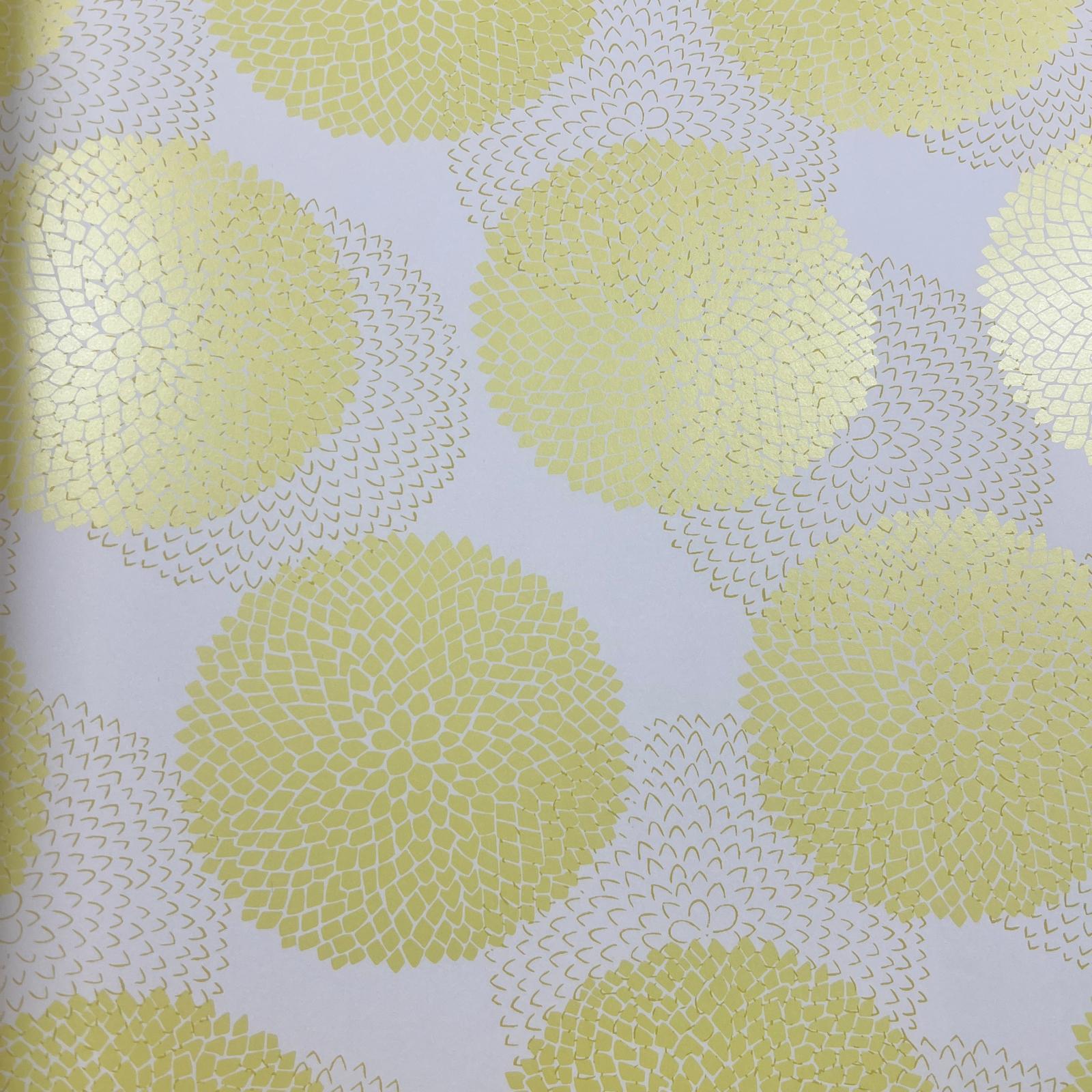 Beyaz Sarı Çiçek Desenli Duvar Kağıdı 3018