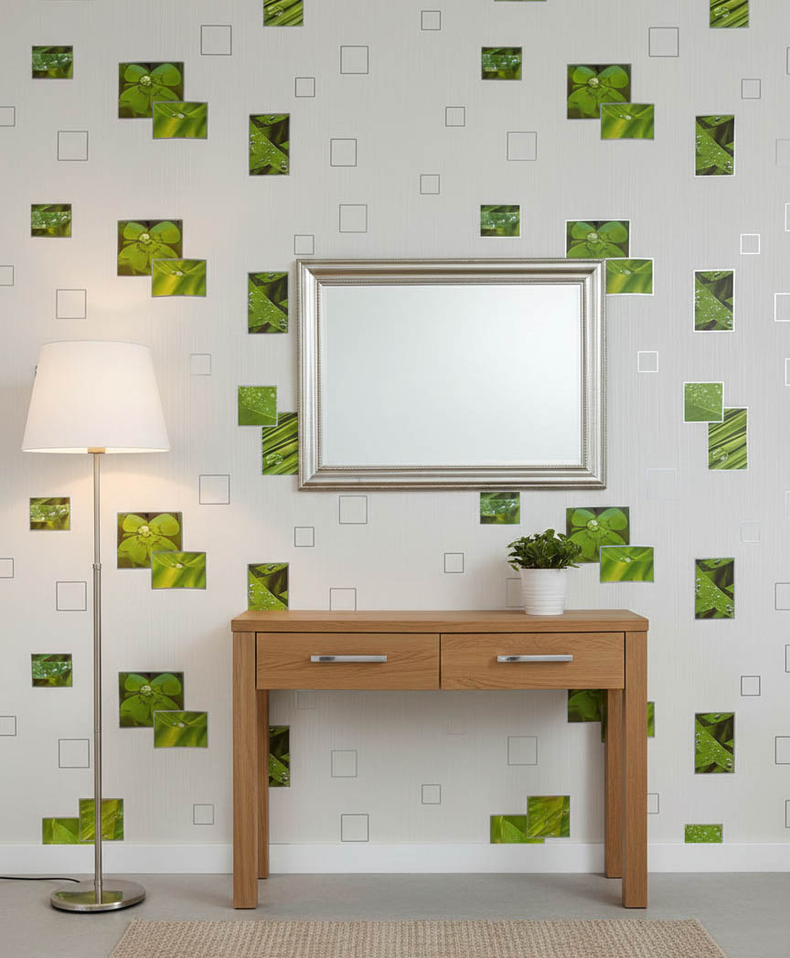 Beyaz Yeşil Yaprak Desen Ucuz Duvar Kağıdı 