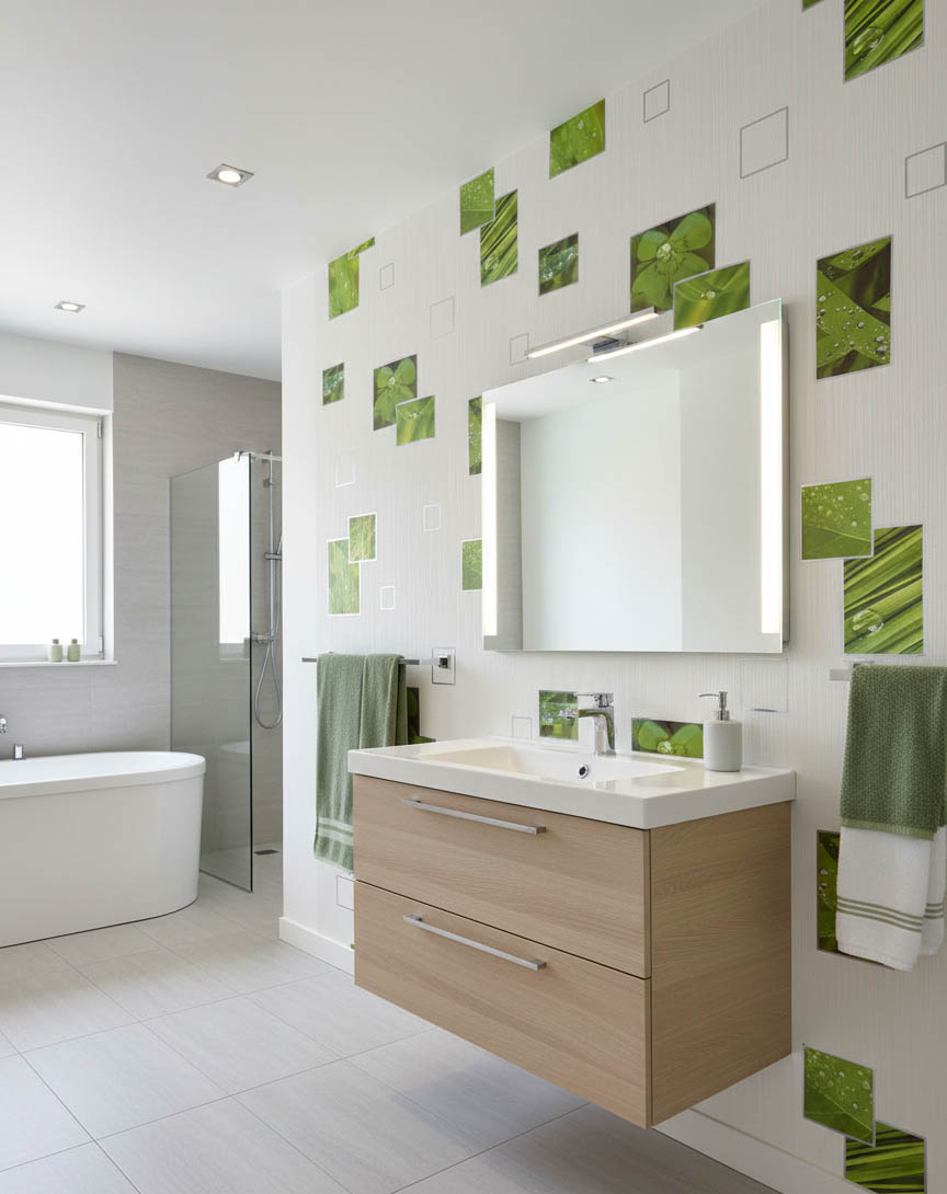 Beyaz Yeşil Yaprak Desen Ucuz Duvar Kağıdı 