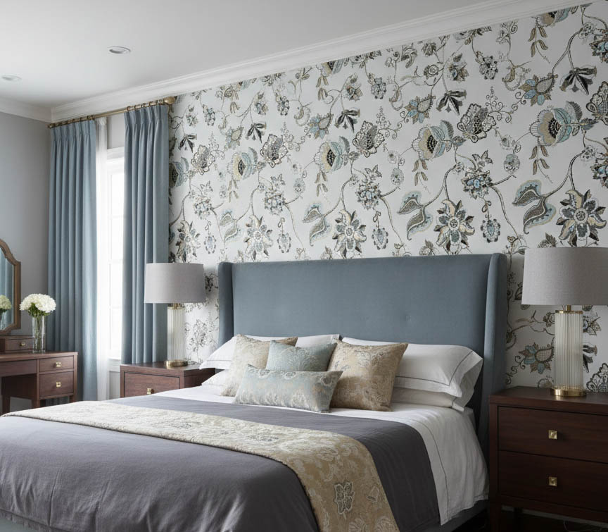 Beyaz Zemin Renkli Çiçek Klasik Duvar Kağıdı 3009