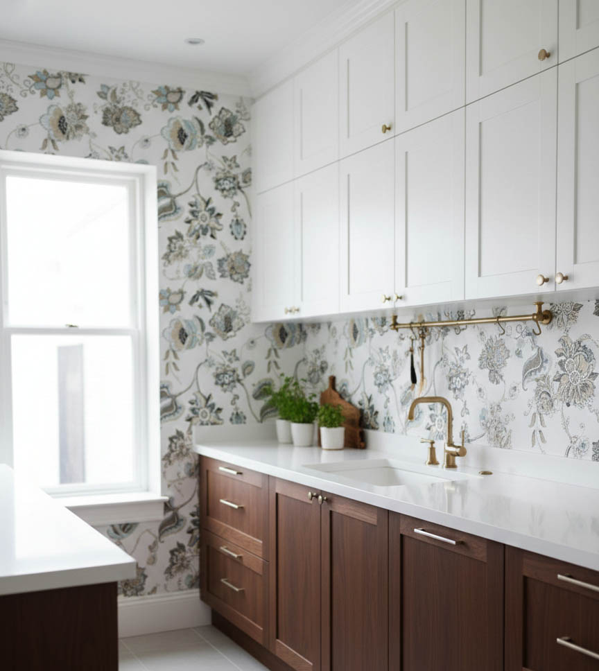 Beyaz Zemin Renkli Çiçek Klasik Duvar Kağıdı 3009