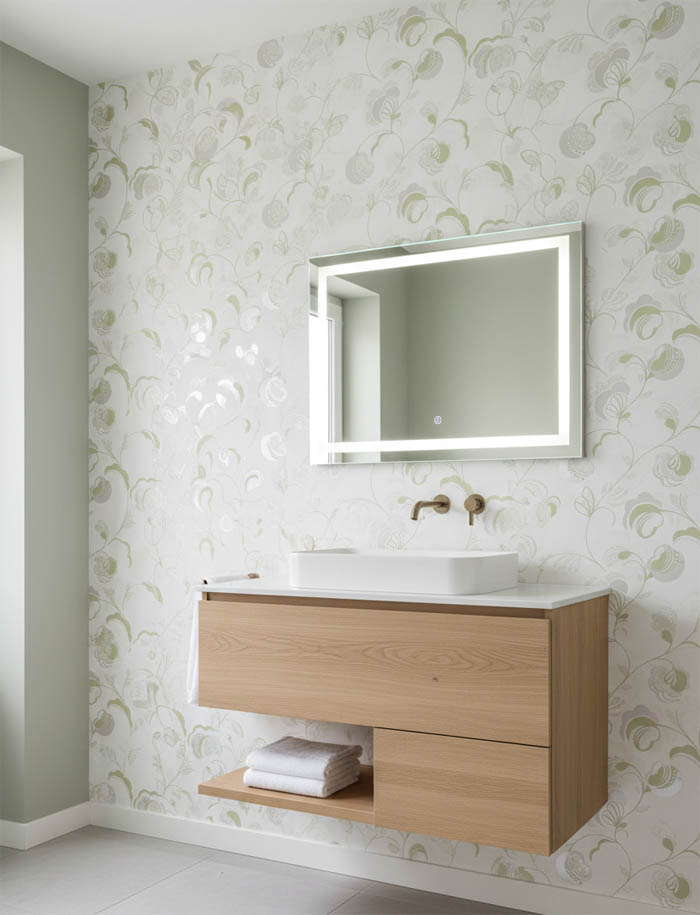 Beyaz Zemin Yeşil Dal Çiçek Duvar Kağıdı 111034