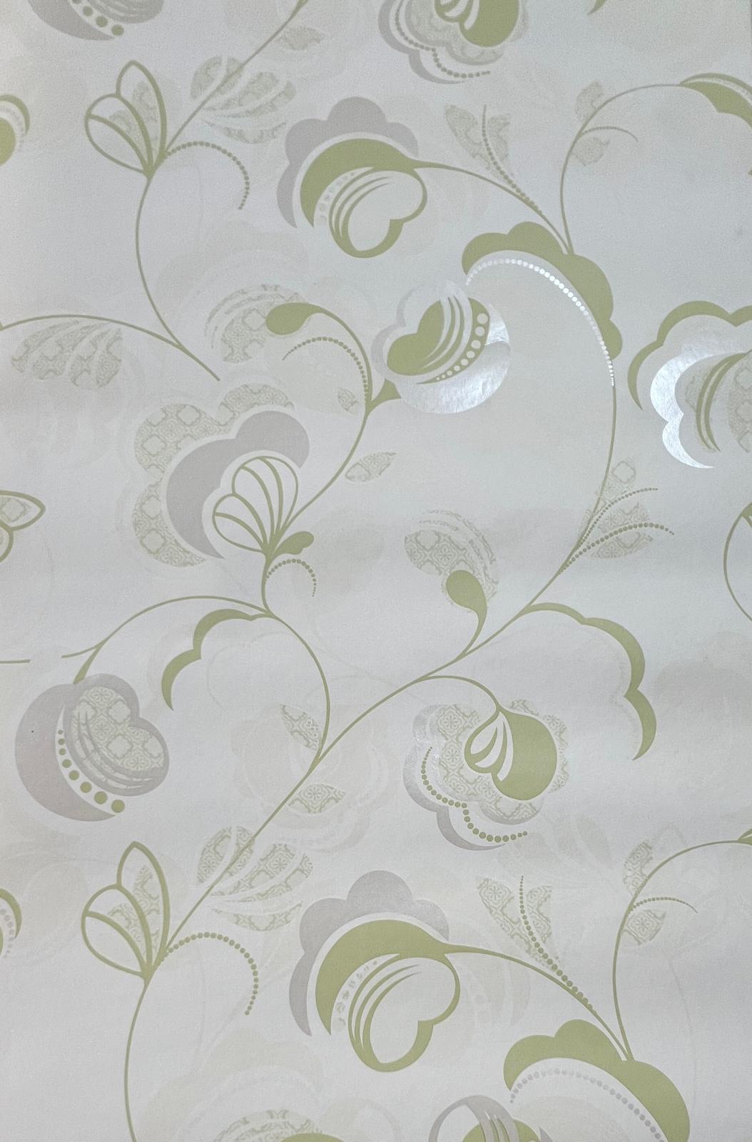 Beyaz Zemin Yeşil Dal Çiçek Duvar Kağıdı 111034