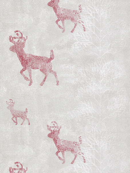 Bordo Geyik Desenli Gri Duvar Kağıdı 3003