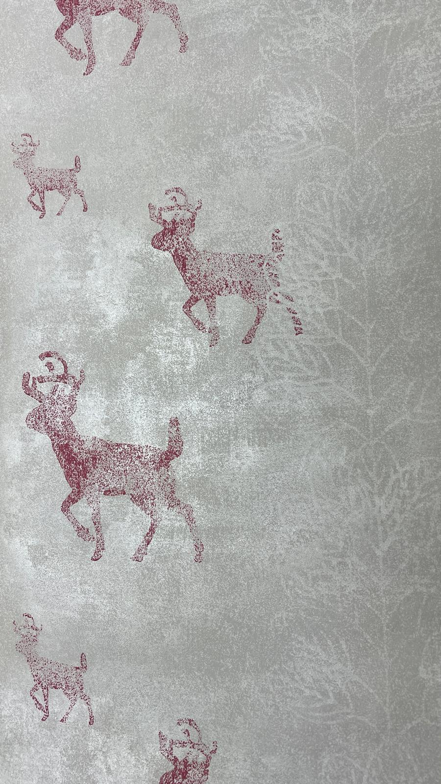 Bordo Geyik Desenli Gri Duvar Kağıdı 3003