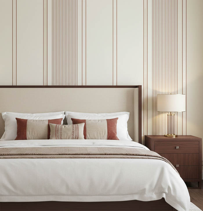 Bordo Krem Parlak Çizgili Ucuz Duvar Kağıdı 773378