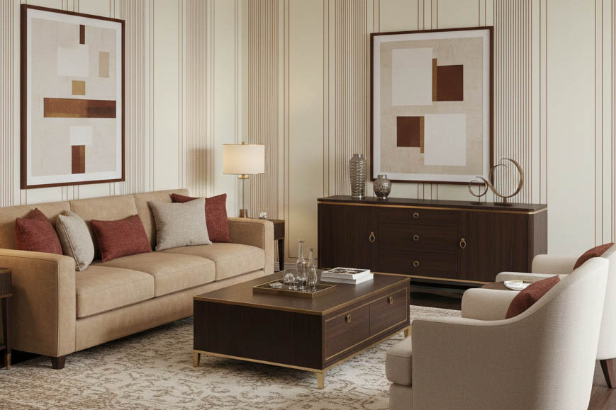 Bordo Krem Parlak Çizgili Ucuz Duvar Kağıdı 773378