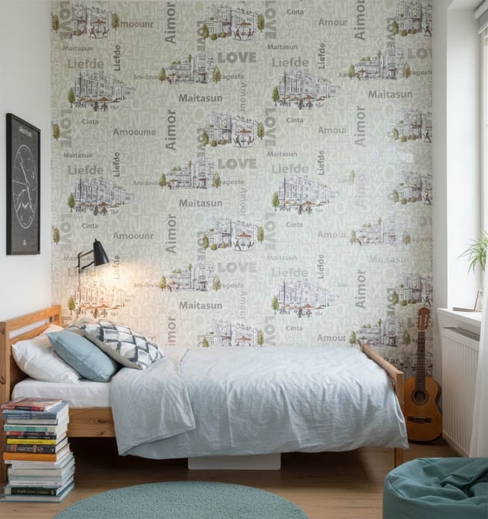 Cafe Harfli Şehirli Krem 16 M2 Duvar Kağıdı 10362-1