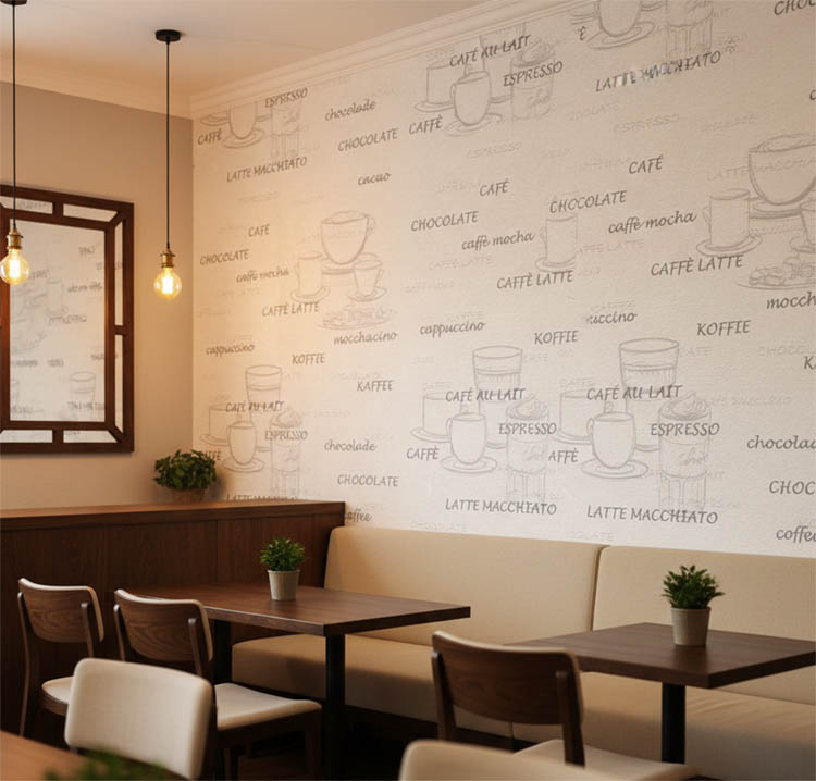Cafe Restoran Desen Beyaz Gri Kahve Temalı Ucuz Duvar Kağıdı 53139