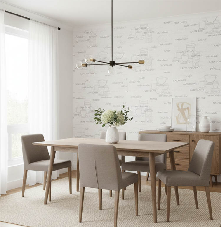 Cafe Restoran Desen Beyaz Gri Kahve Temalı Ucuz Duvar Kağıdı 53139