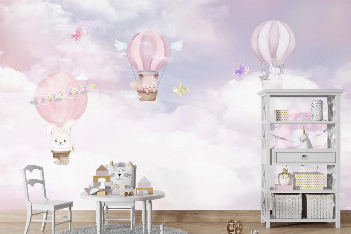 Çocuk Odası Duvar Kağıdı Balonlar Ve Sevimli Hayvanlar