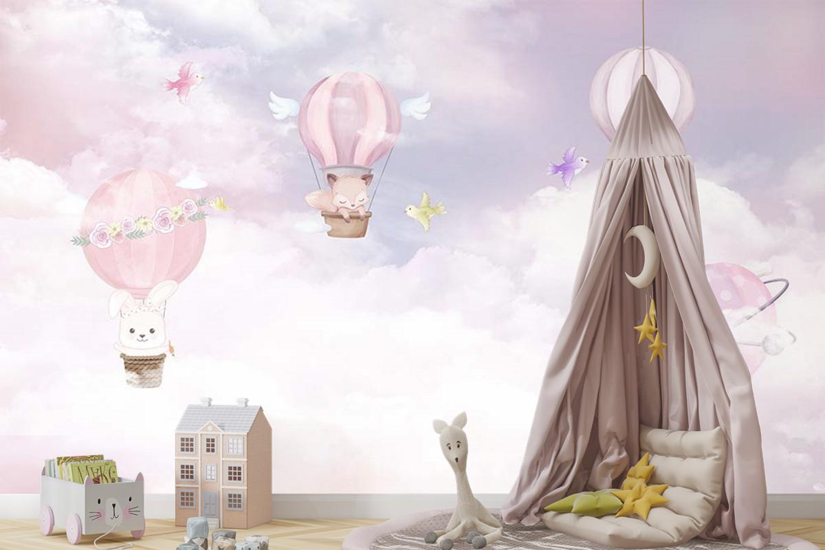 Çocuk Odası Duvar Kağıdı Balonlar Ve Sevimli Hayvanlar