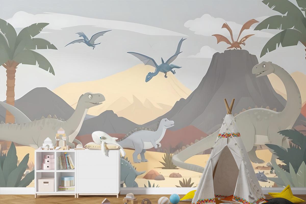 Çocuklar Yumuşak Dinozorlar Çocuk Odası Duvar Kağıdı 