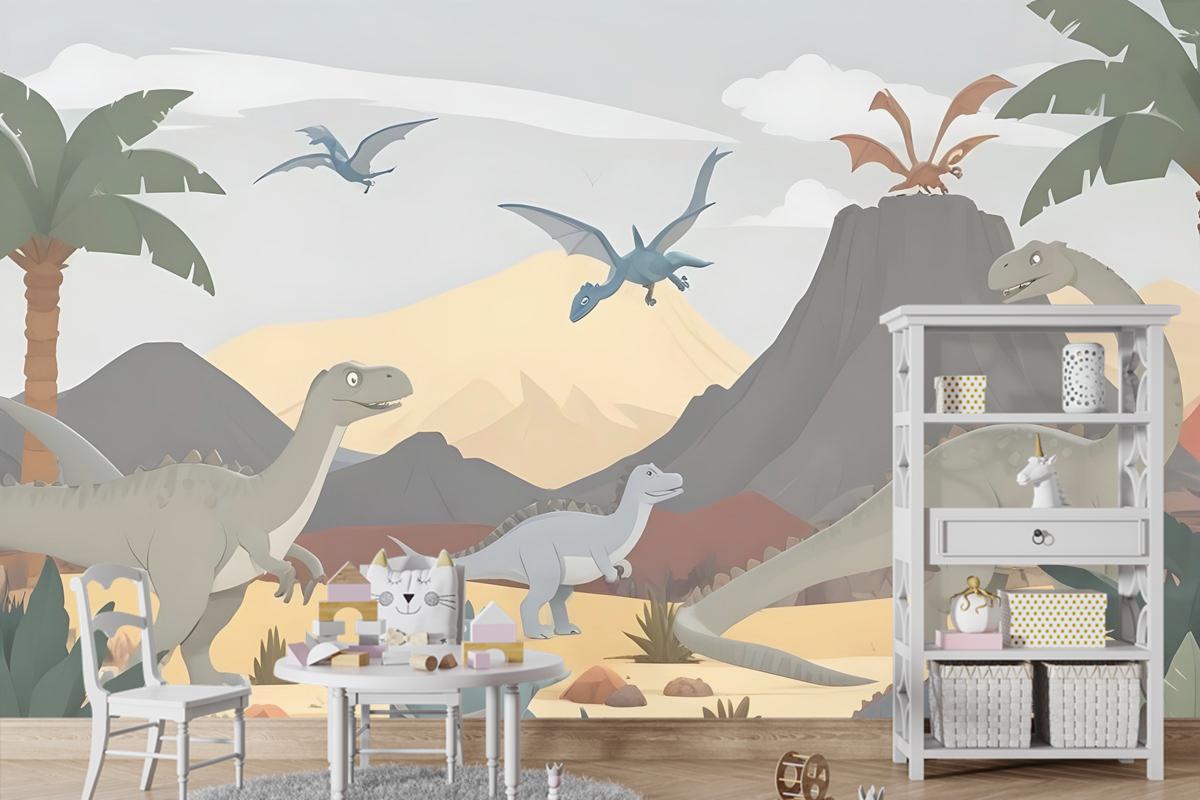 Çocuklar Yumuşak Dinozorlar Çocuk Odası Duvar Kağıdı 