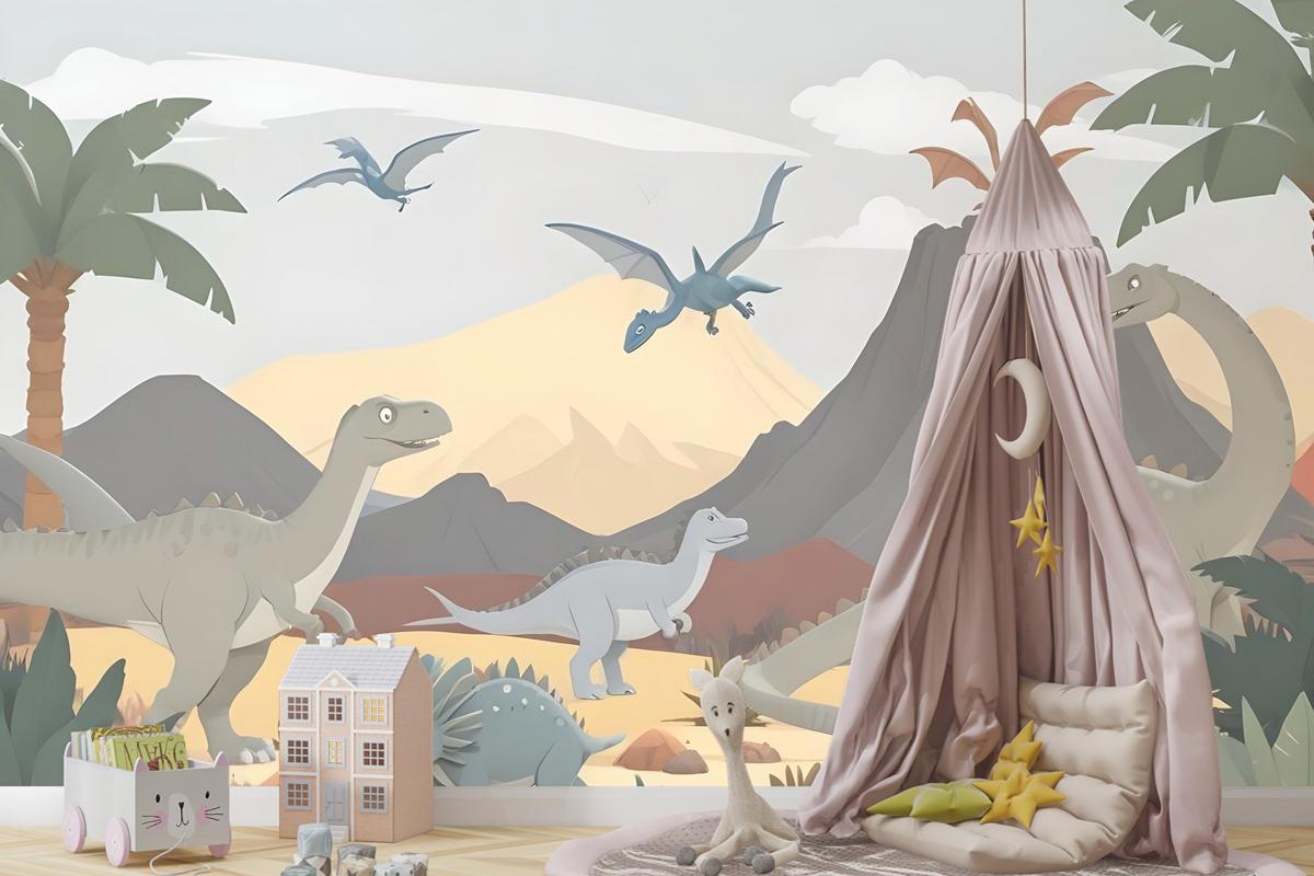Çocuklar Yumuşak Dinozorlar Çocuk Odası Duvar Kağıdı 