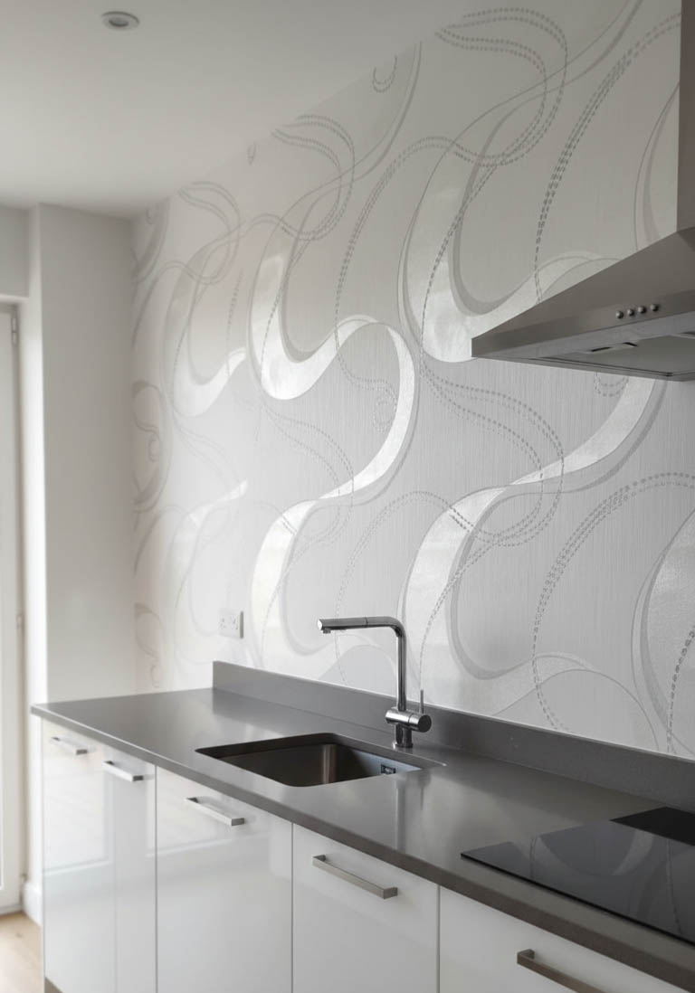 Dalga Çizgili Simli Desen Duvar Kağıdı 53703