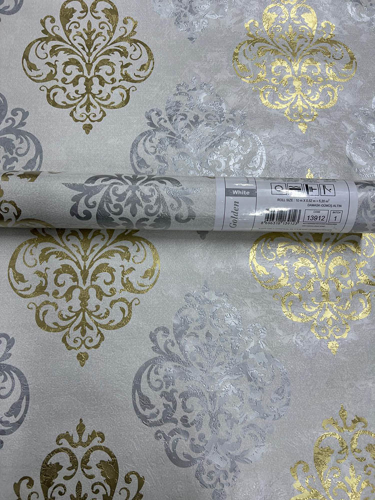 Damask Desen Gold Gümüş Duvar Kağıdı 13912