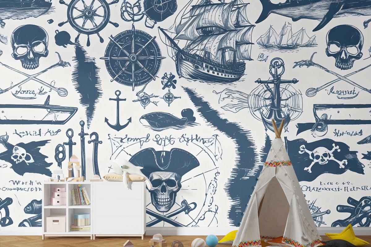 Denizci Haritası Macera Çocuk Odası Duvar Kağıdı
