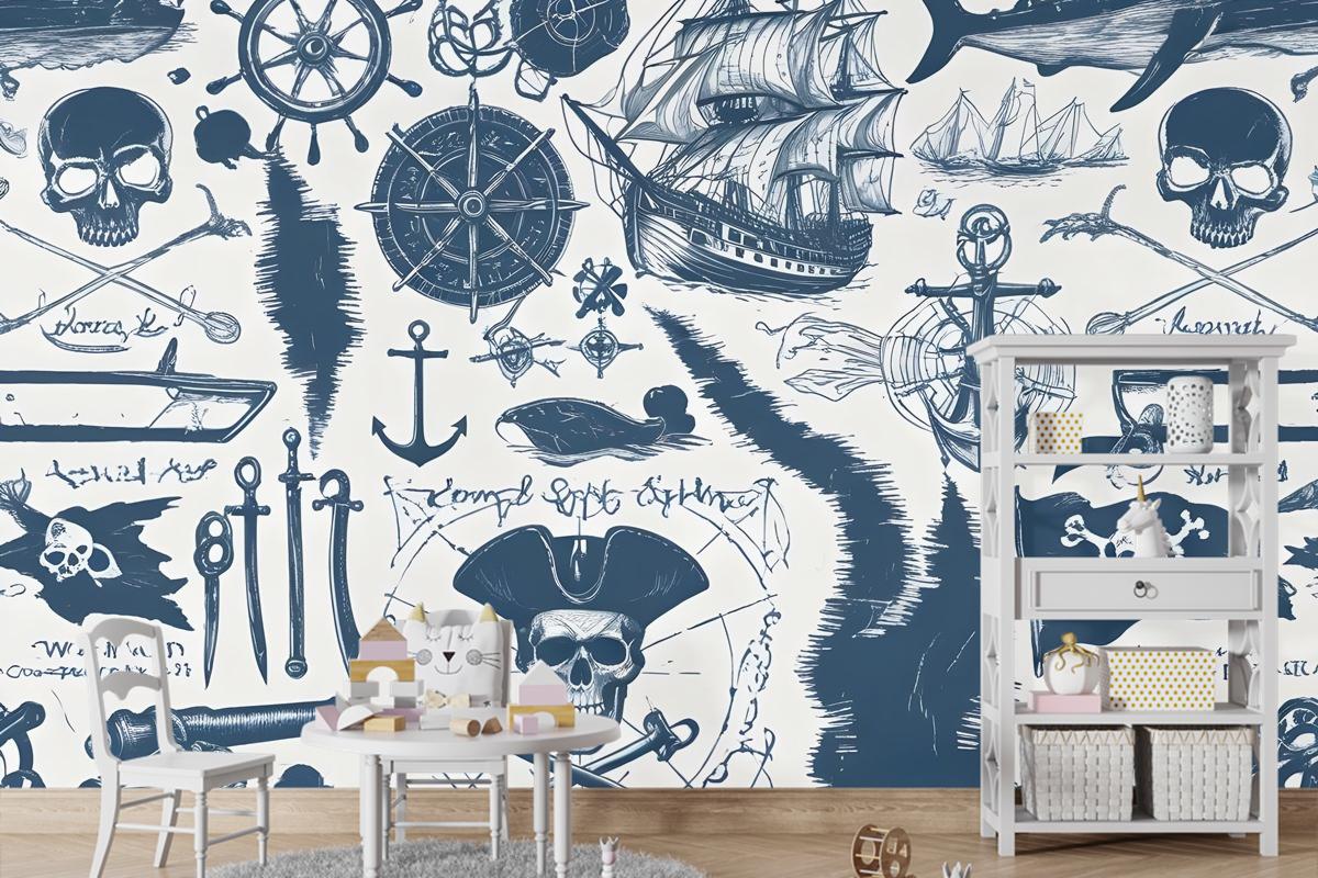 Denizci Haritası Macera Çocuk Odası Duvar Kağıdı