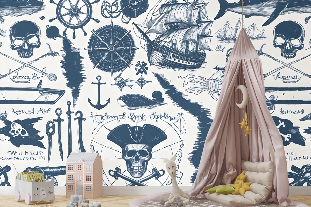 Denizci Haritası Macera Çocuk Odası Duvar Kağıdı