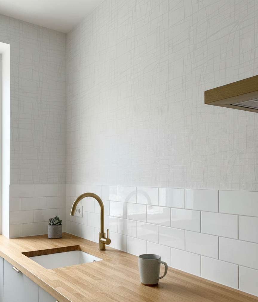 Desenli Gri Banyo Mutfak Duvar Kağıdı - Su Geçirmez Neme Dayanıklı