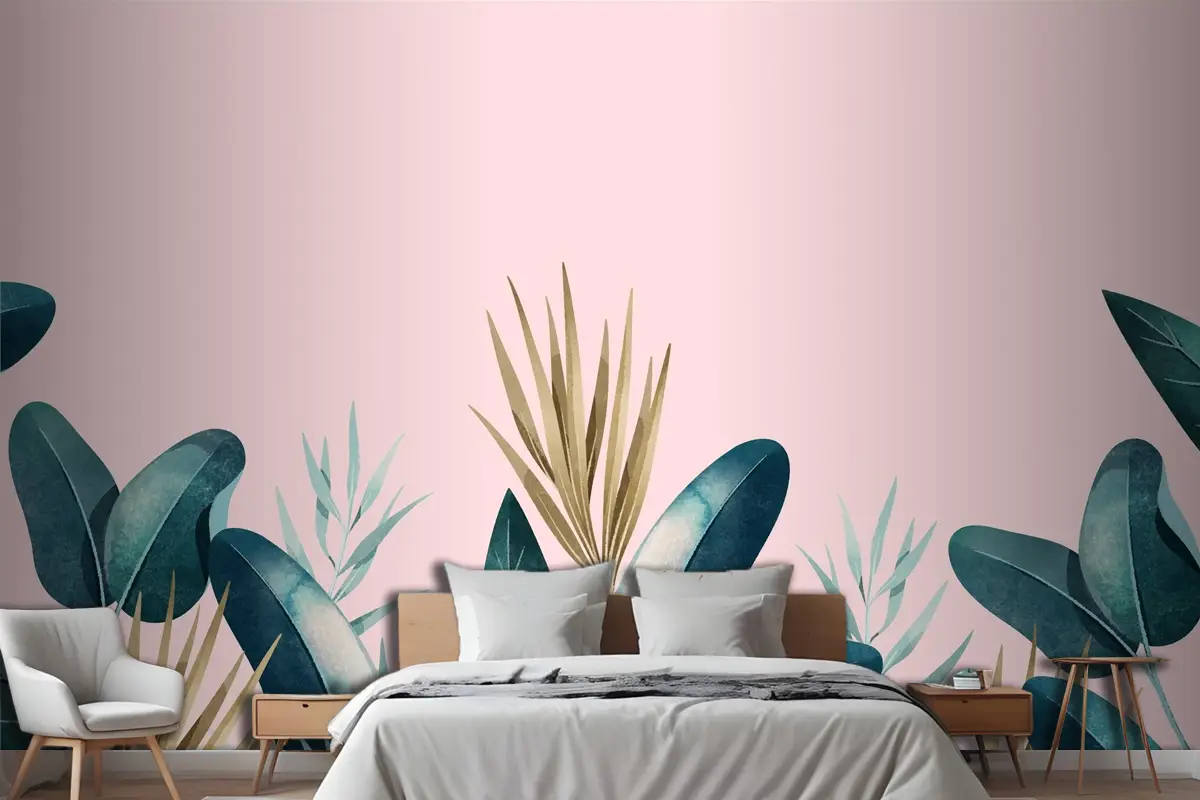 Tropikal Yaprak Yatak Odası Duvar Kağıdı 