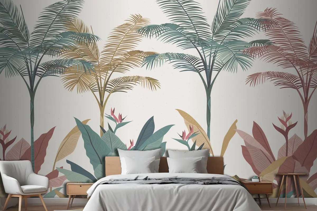 Tropikal Tasarım Yatak Odası Duvar Kağıdı