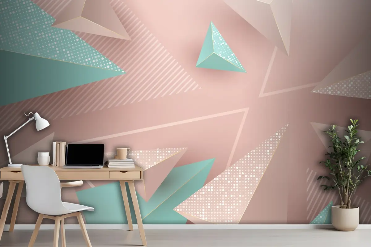 Pembe Ve Yeşil Üçgenler Ile Gerçekçi Arka Plan Ofis Duvar Kağıdı