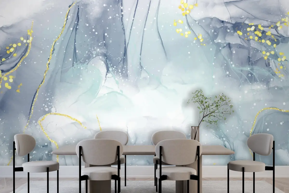 Altın Yemek Odası Duvar Kağıdı Gerçekçi Sıvı Mermer Arka Plan