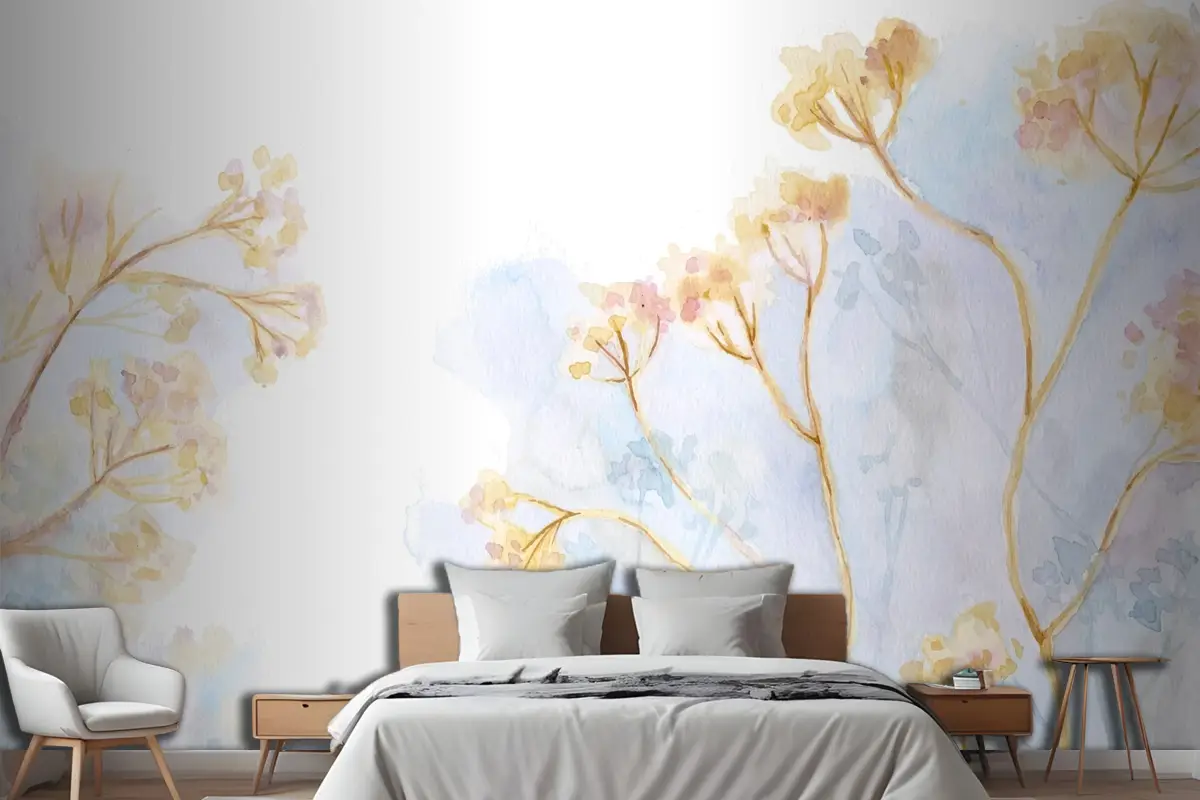 El Boyalı Suluboya Doğa Arka Plan Yatak Odası Duvar Kağıdı