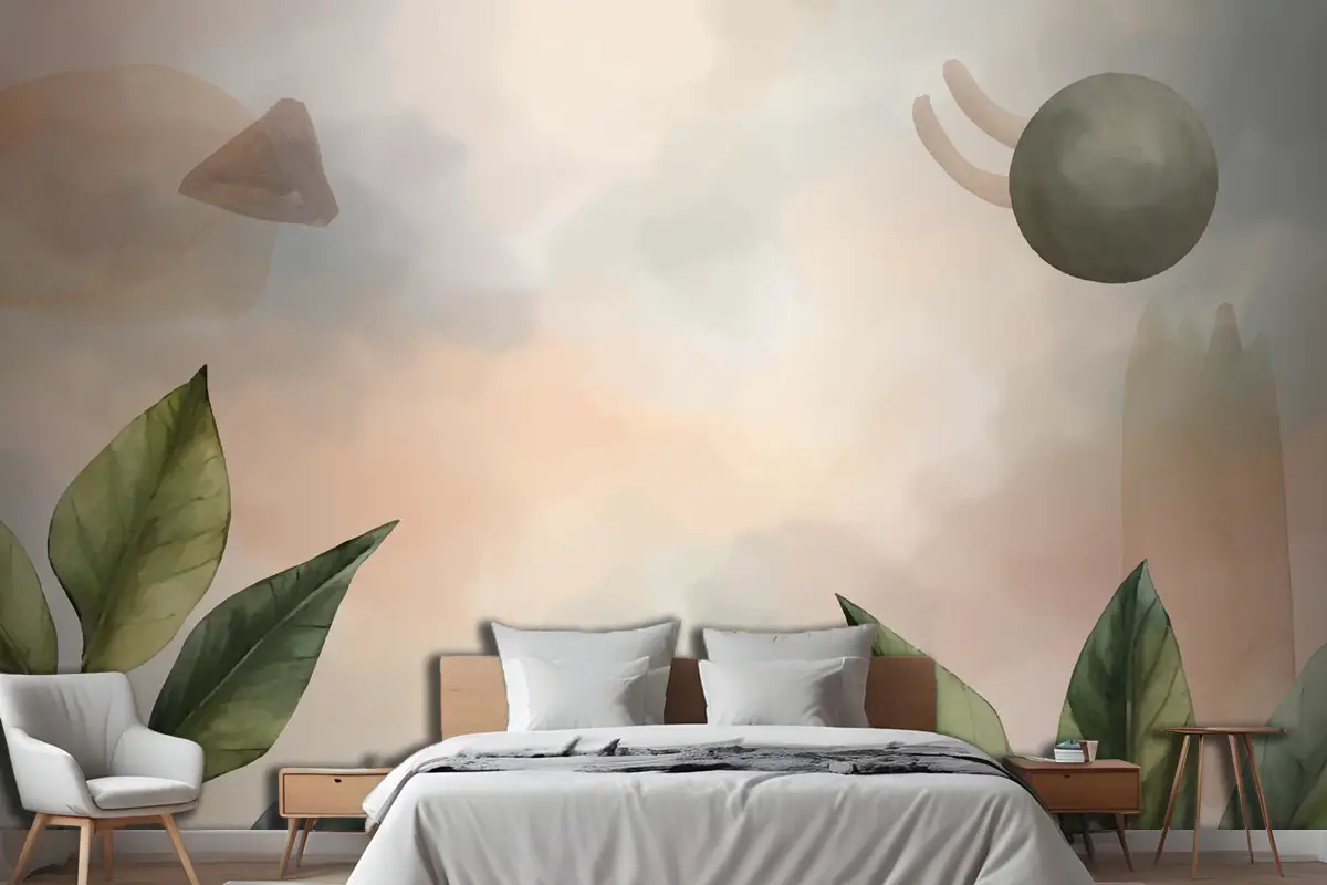 Suluboya Yumuşak Toprak Tonları Arka Plan Yatak Odası Duvar Kağıdı