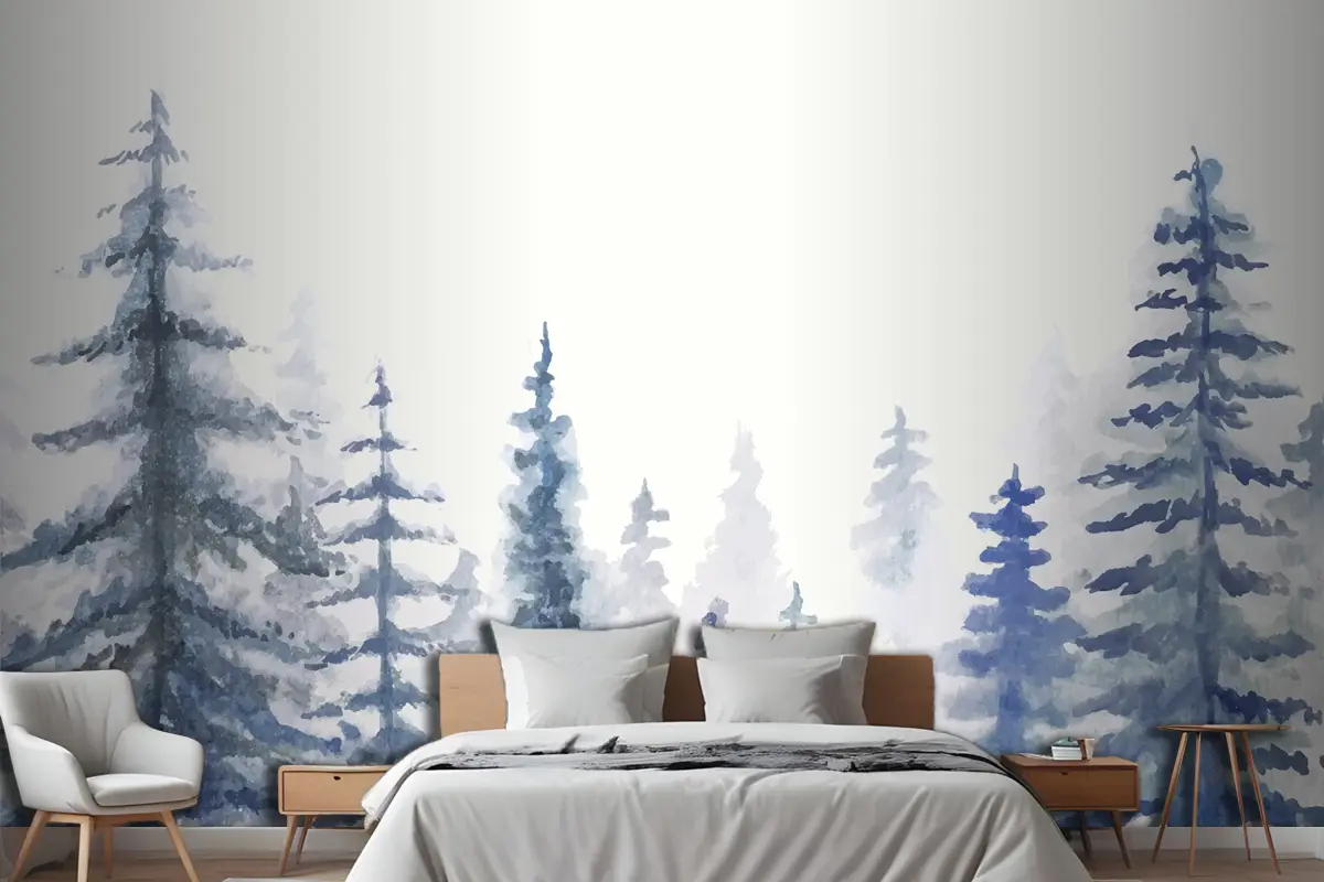 El Boyalı Suluboya Doğa Arka Plan Yatak Odası Duvar Kağıdı