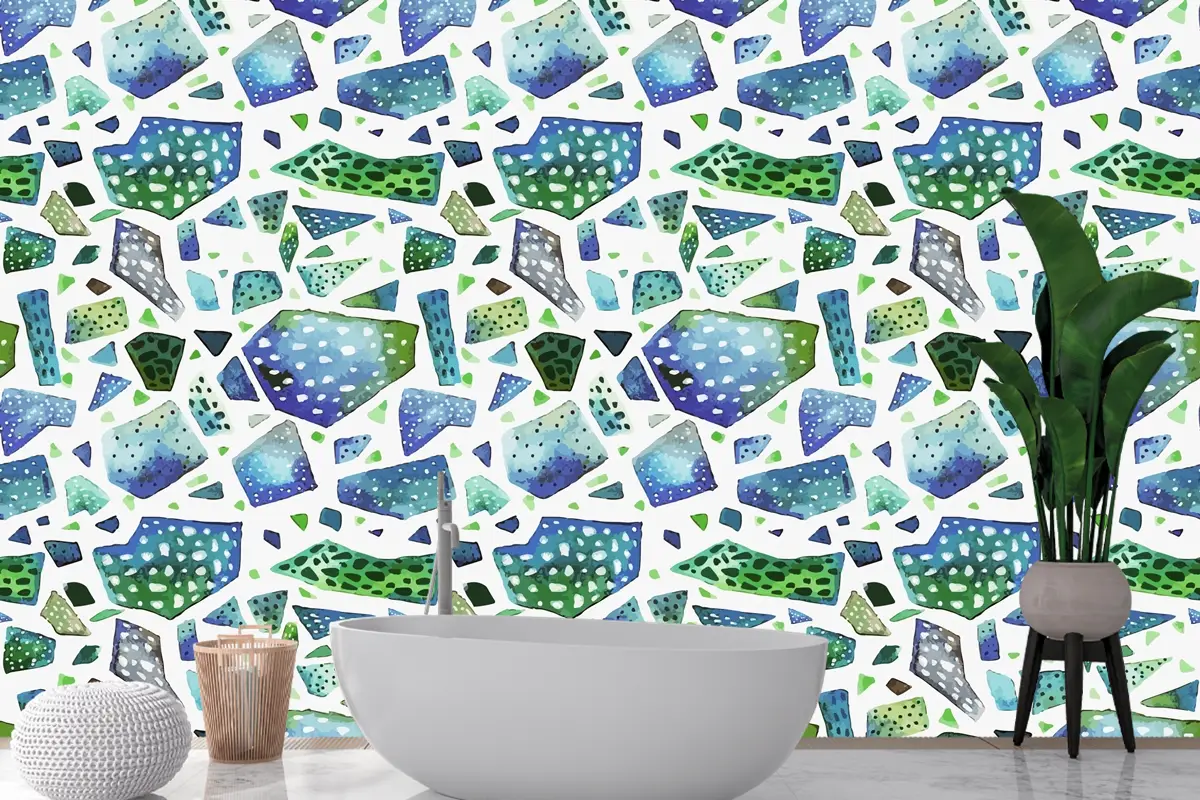 El Boyalı Renkli Terrazzo Desenli Banyo Duvar Kağıdı