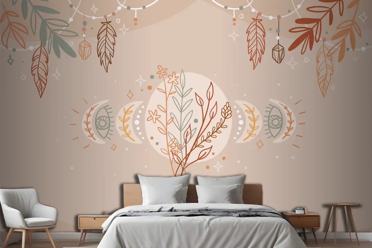 Elle Çizilmiş Boho Arka Plan Yatak Odası Duvar Kağıdı