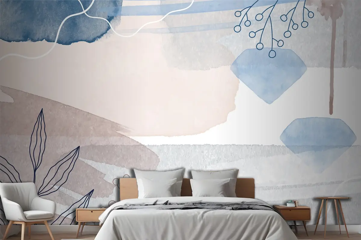 Soyut Suluboya Arka Plan Yatak Odası Duvar Kağıdı