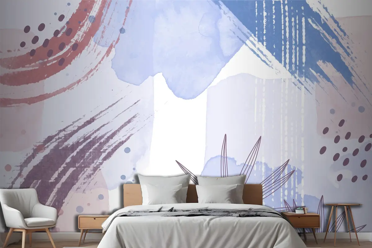 Yaprakları Ile Suluboya Soyut Arka Plan Yatak Odası Duvar Kağıdı