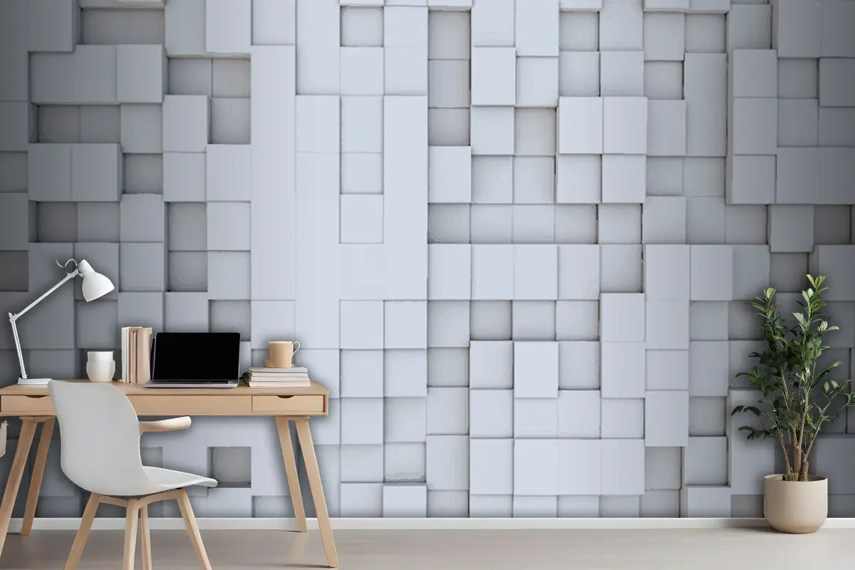 Gerçekçi 3D Kareler Geometrik Ofis Duvar Kağıdı