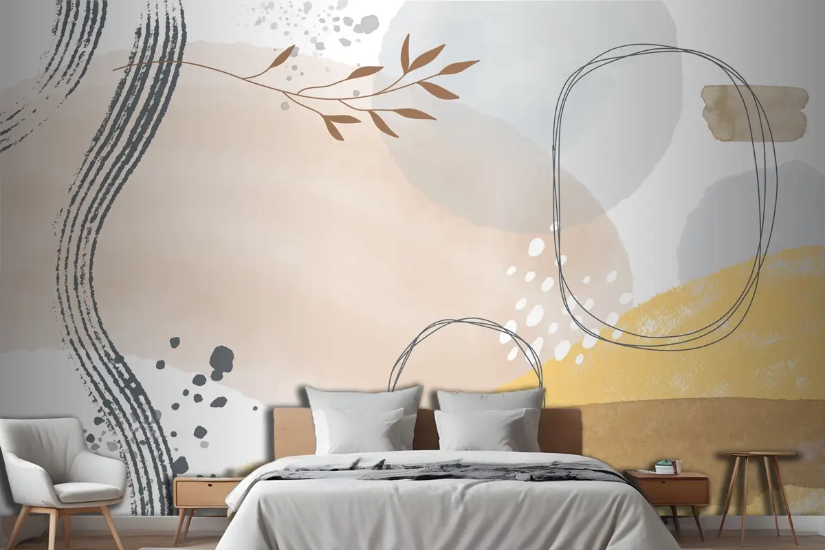 Suluboya Soyut Doodle Arka Plan Yatak Odası Duvar Kağıdı