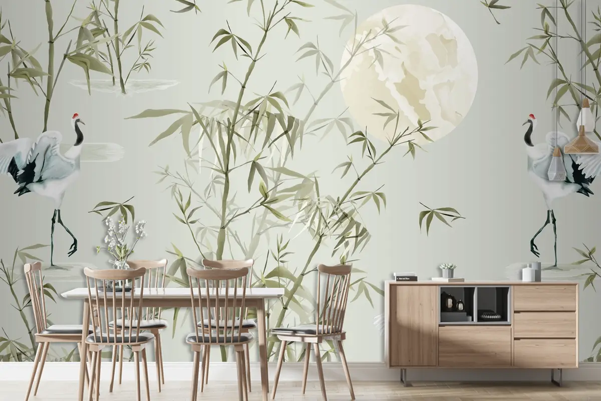 Bambu Elle Çizilmiş Duvar Kağıdı  Ile Zarif Kusursuz Desen