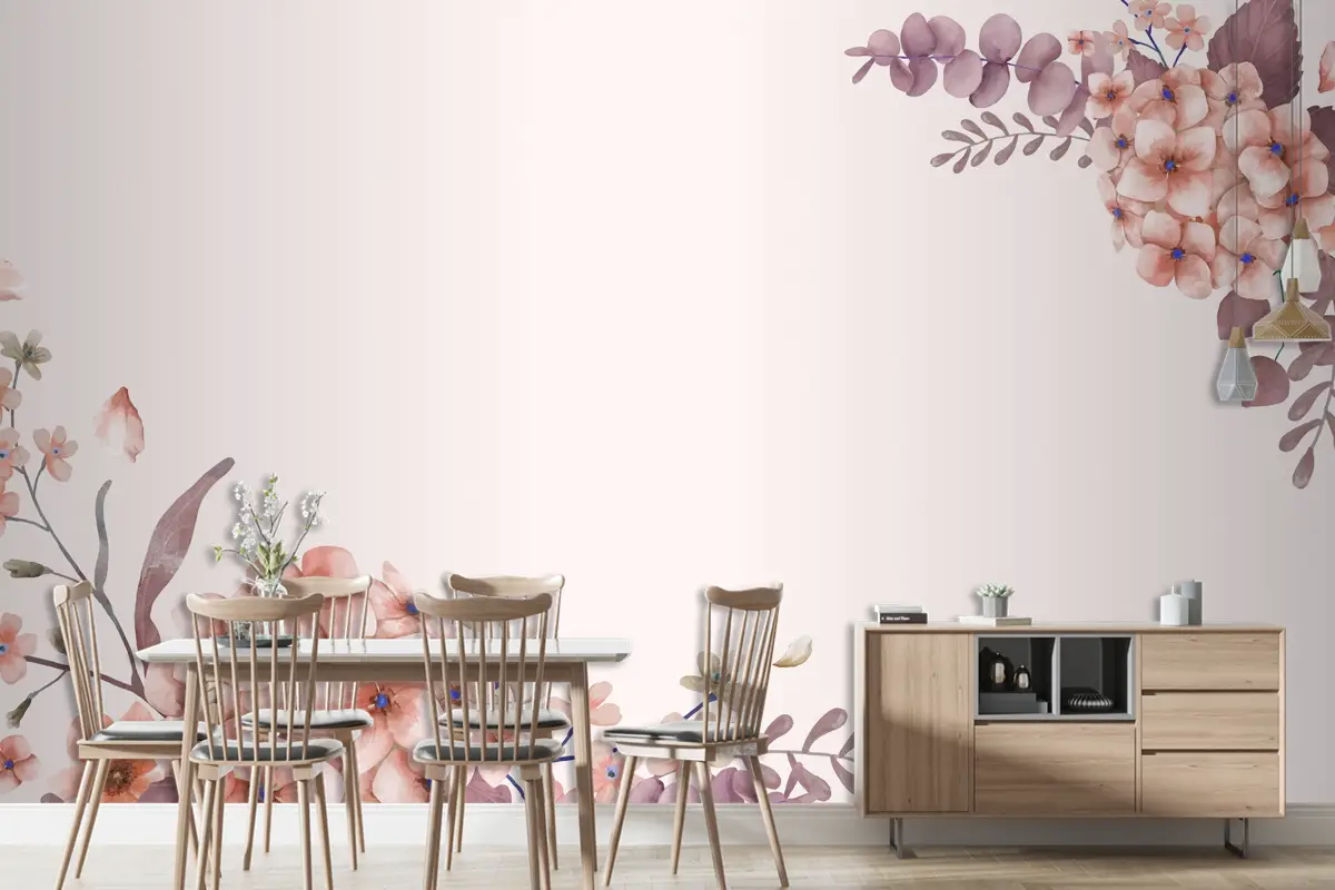 Pembe Ve Çiçek Temalı Tebrik Kartı Duvar Kağıdı