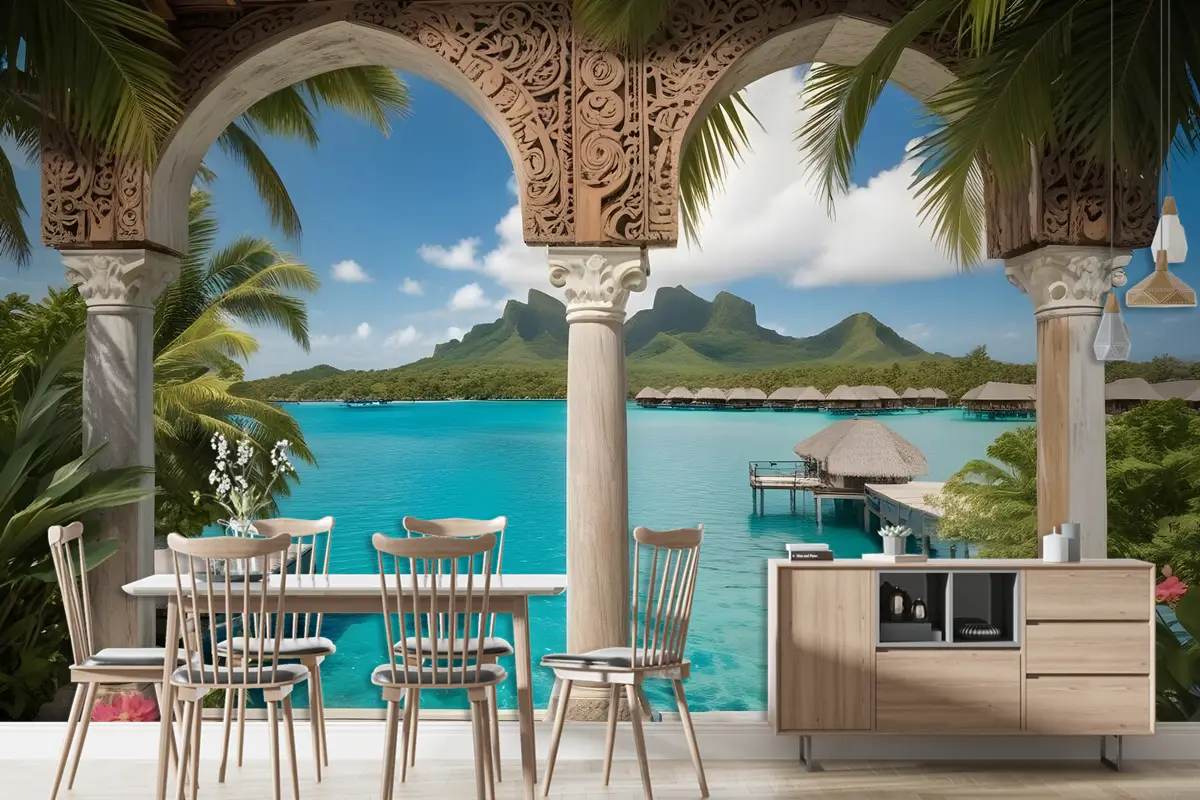 Lüks Arap Kemerli 3D Görünümlü Deniz Manzarası Duvar Kağıdı