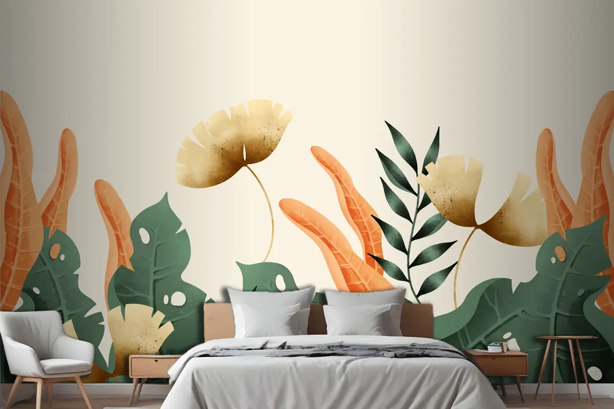 Elle Çizilmiş Vintage Bahçe Arka Plan Yatak Odası Duvar Kağıdı