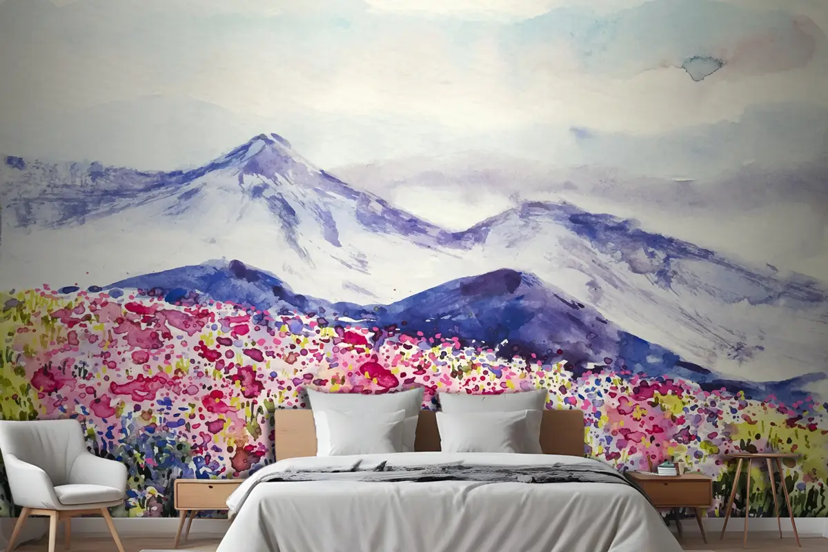 Suluboya Bahar Manzara Yatak Odası Duvar Kağıdı