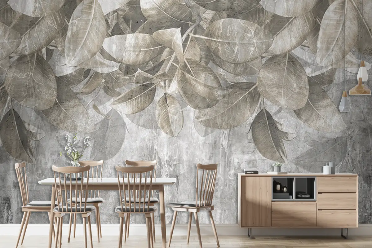 Bej Yapraklar Duvar Kağıdı Tropikal Duvar Kağıtları