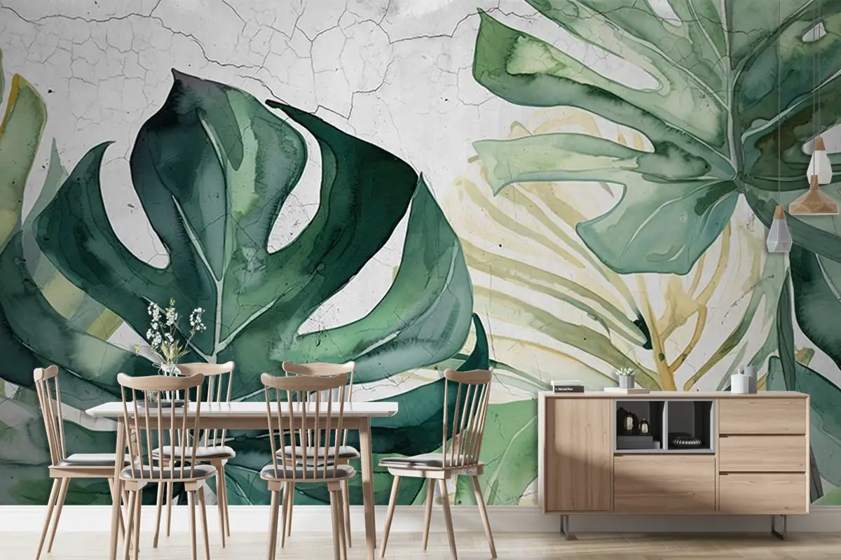 Büyük Yeşil Tropikal Yapraklar Duvar Kağıdı