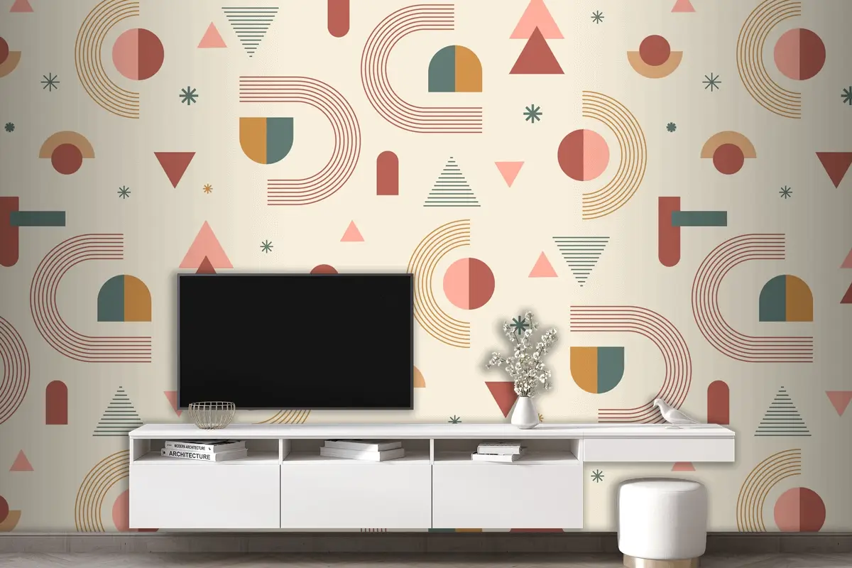 Elle Çizilmiş Boho Geometrik Desen Tasarımı Oturma Odası Duvar Kağıdı