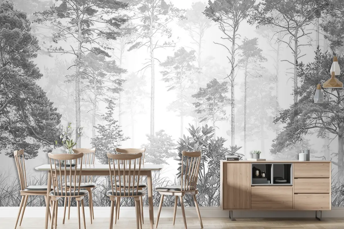 Siyah Beyaz Tropikal Yapraklar Duvar Kağıdı Tasarımı