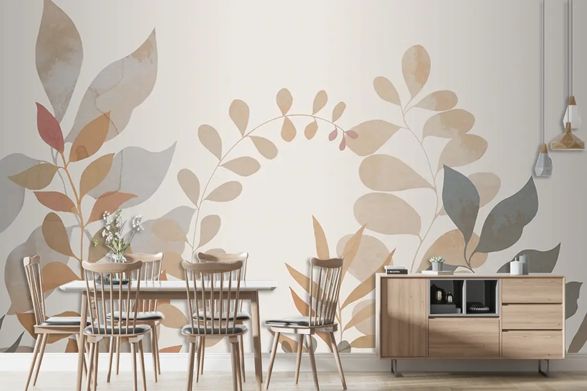 Renkli Yapraklar Duvar Kağıdı Tropikal Yaprak Desenli Duvar Kağıdı