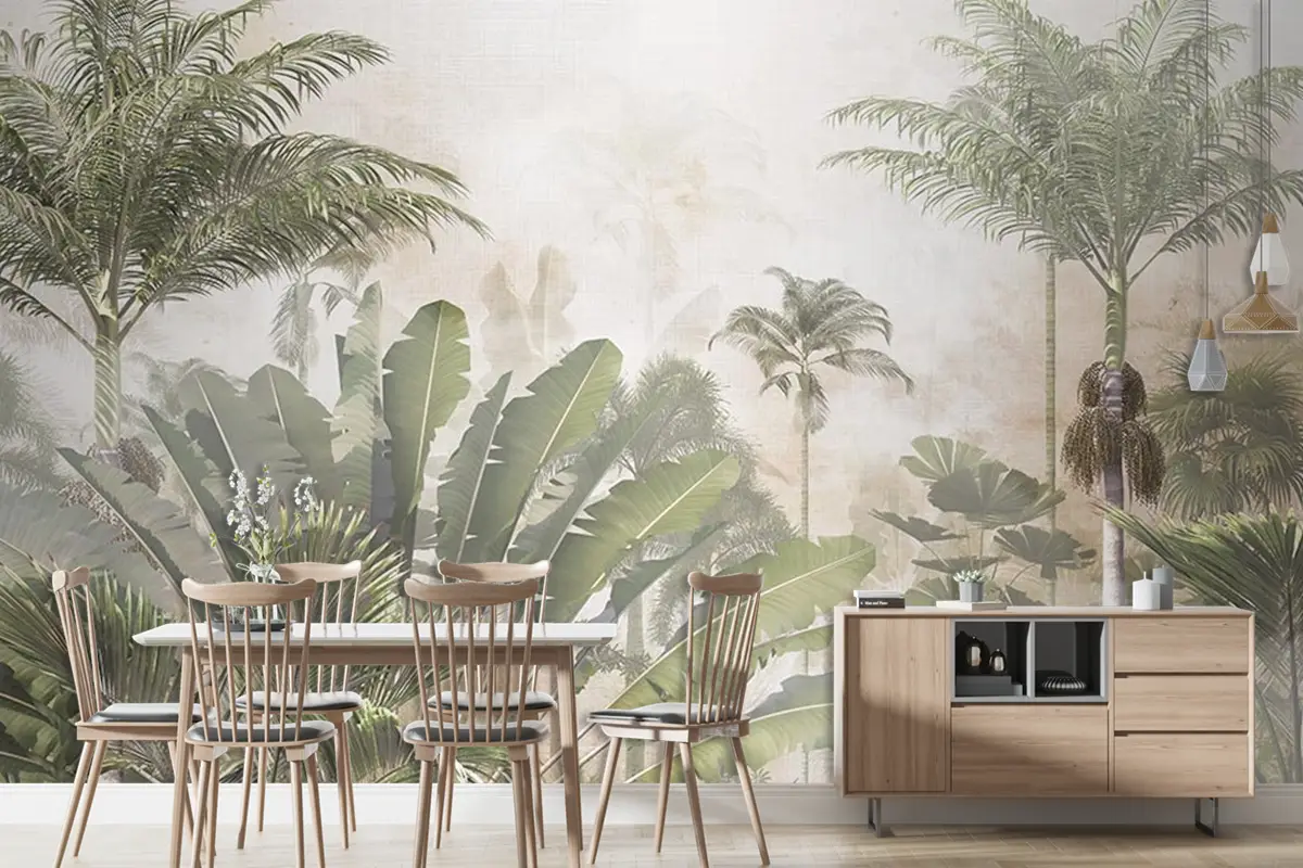 Tropikal Yapraklar Ve Ağaçlar Yeni Özel Tasarım Duvar Kağıdı