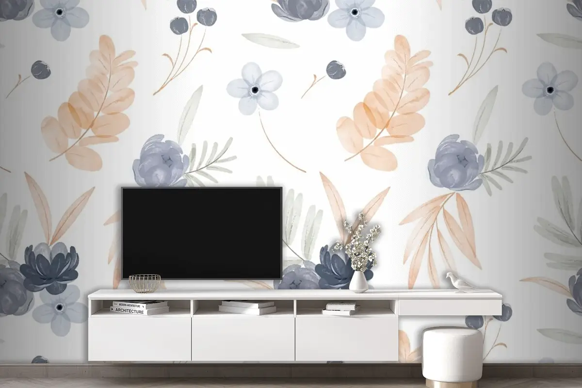 Suluboya Çiçek Desenli Oturma Odası Duvar Kağıdı 